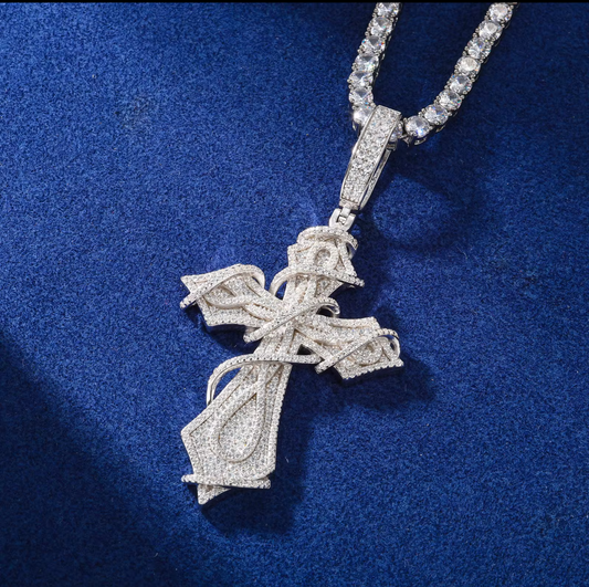 Silver Thorns Cross with vvs moissanite Diamonds hip hop pendent.