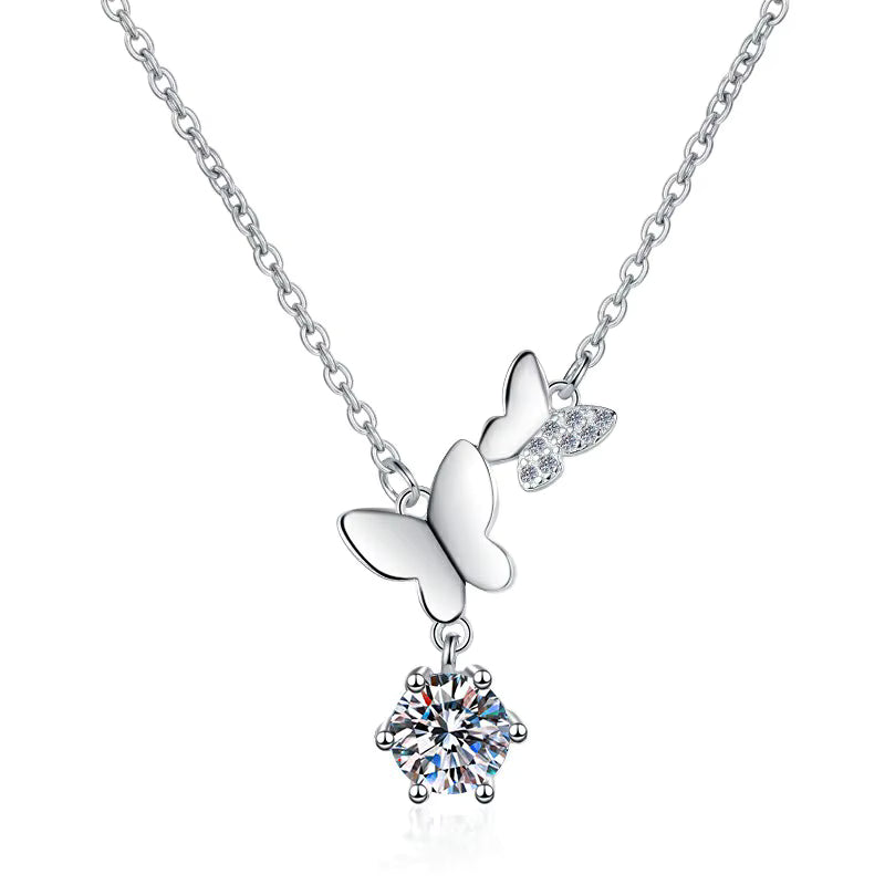 Silver Moissanite Butterfly Necklace