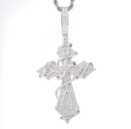 Silver Thorns Cross with vvs moissanite Diamonds hip hop pendent.