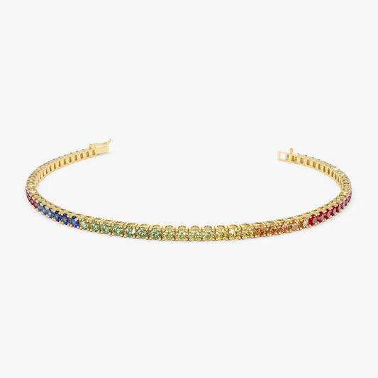 14K Rainbow tennis bracelet vvs Diamonds 7 1/2 inch