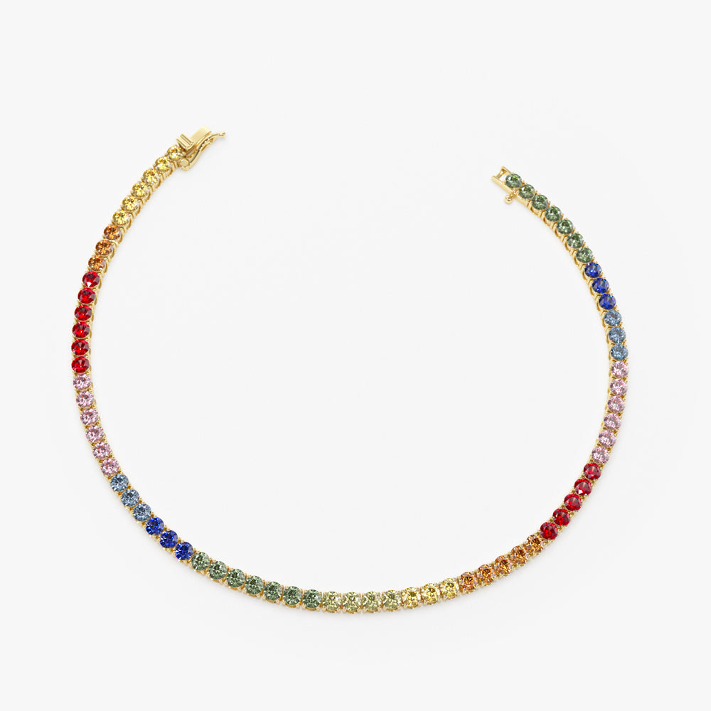 14K Rainbow tennis bracelet vvs Diamonds 7 1/2 inch