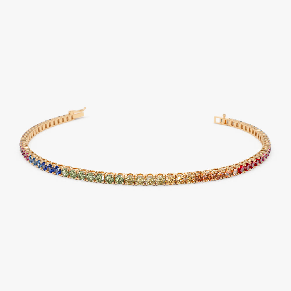 14K Rainbow tennis bracelet vvs Diamonds 7 1/2 inch