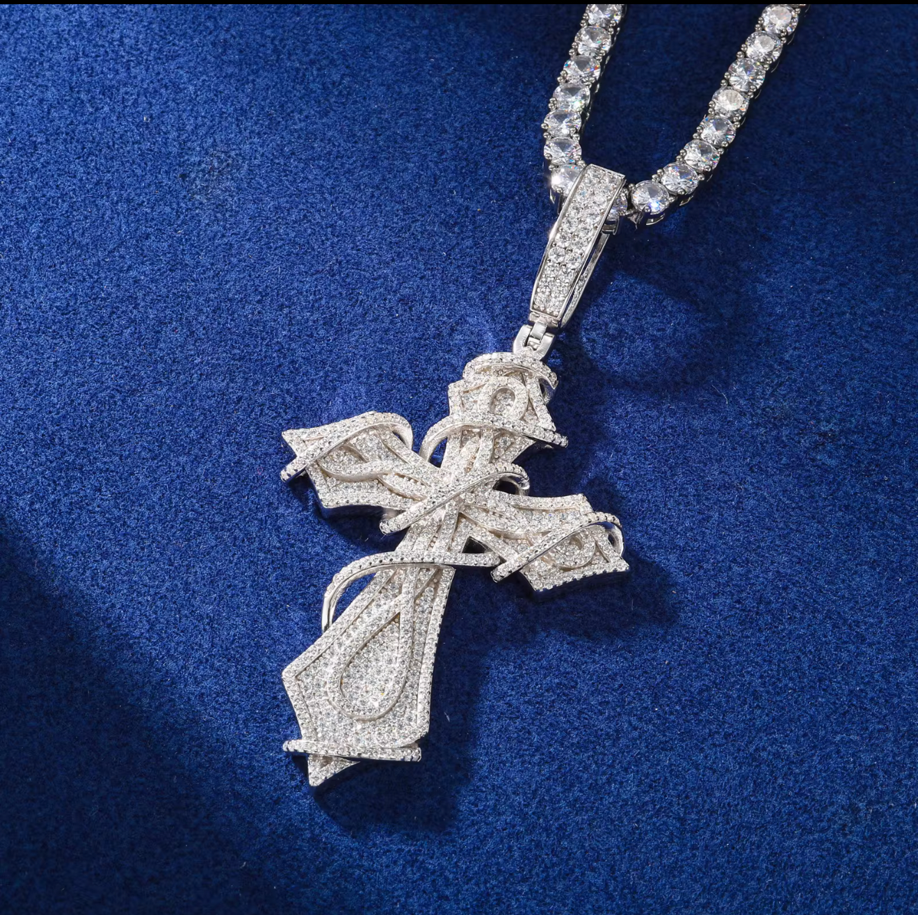 Silver Thorns Cross with vvs moissanite Diamonds hip hop pendent.