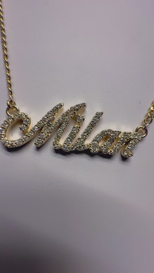 14k Solid Yellow Gold custom vvs Diamond name.Choose your quality. (Chain Included)