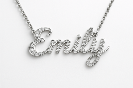 Silver name pendant with diamonds