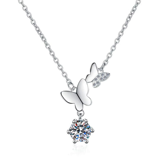 Silver Moissanite Butterfly Necklace